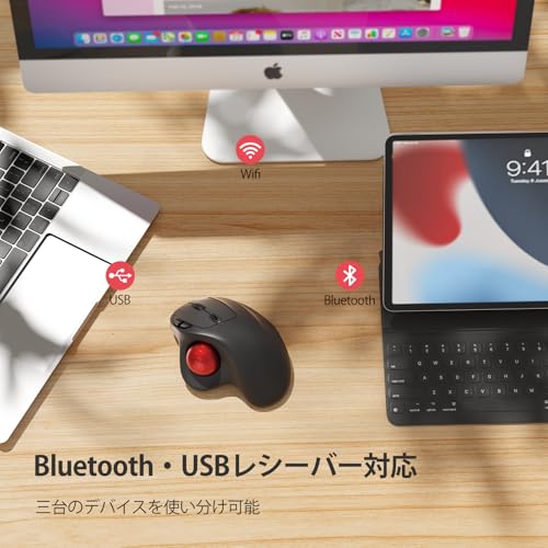 Nulea トラックボールマウス ワイヤレス Bluetooth/2.4G/USB 3台同時接続 充電式 4段階DPI 人間工学 親指操作 右利き 6ボタン 進む/戻るボタン搭載 PC/ノート/Windows/Mac/iPad対応 無線 M501 レッドの特徴・詳細 画像