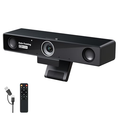 Nearity V30S 会議用webカメラ 4K UHD ウェブカメラ 120°広角レンズ 中小会議室向け 8MP CMOSセンサー AIノイズキャンセリング マイク・スピーカー内蔵 USB接続 プラグ&プレイ 拡張マイク対応 最大8m集音 リモコン/三脚/プライバシーカバー付属 Zoom/Teams対応 オンライン会議/ハイブリッド会議/遠隔会議/社内ミーティング用 ブラックの外観・全体像 画像