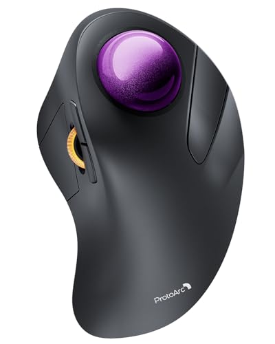 ProtoArc EM03 NL トラックボールマウス 人差し指 静音 無線 2.4GとBluetooth両対応 3台同時接続 ワイヤレスマウス トラックボール USB充電式 中指操作 6ボタン 5段階DPI切替 Windows/mac/iOS/Android対応 大玉付き パープルの外観・全体像 画像