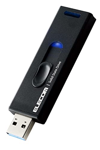 エレコム SSD 外付け 500GB USB3.2(Gen2) 読込速度500MB/秒 アルミ筐体 スライド式 キャップレス 【PS5/PS4/テレビ録画 対応】 ブラック ESD-EMA0500GBKの外観・全体像 画像
