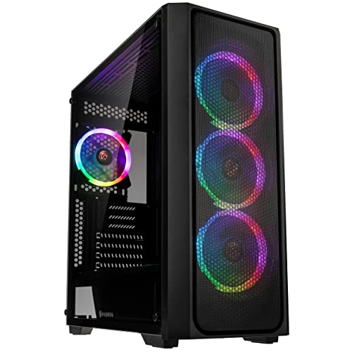 RAIJINTEK ライジンテック PCケース ハイエンド PONOS MS4 ミドルタワー型PCケース フルメッシュ 12025ARGBファン4基を搭載 ゲーミングPCに最適 水冷対応 各ラジエータ対応 リムーバブルHDDケージ搭載の外観・全体像 画像
