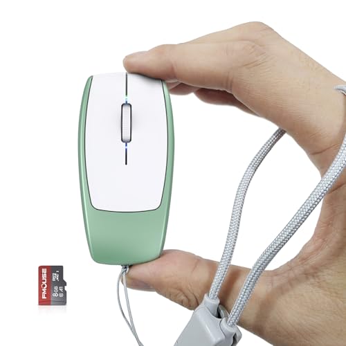 FMOUSE ミニ 2in1 Bluetooth ワイヤレスマウス TF カードリーダー 8GB TF カード付属 充電式 Type-C to USB アダプタ付き 旅行/オフィス/外出先に最適 本体サイズ 78×38×22mm グリーンの外観・全体像 画像