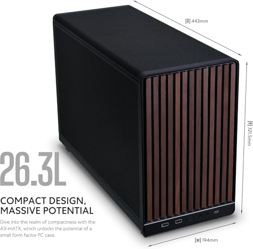 LIANLI コンパクトPCケース A3-mATX WD 木製フロントパネル 容量26.3リットル Micro ATX/Mini-ITX規格対応 360mmラジエーター搭載可能 ATX/SFX/SFX-L電源対応 日本正規代理店品の特徴・詳細 画像