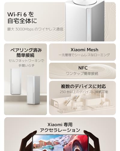 シャオミ(Xiaomi) WiFi 無線LANルーター WiFi ルーター AX3000 NE Wi-Fi 6 デュアルバンド 最大3000Mbps メッシュWi-Fiシステム wifi中継 1ユニットの詳細・まとめ 画像