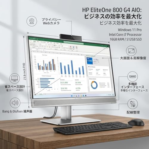 【整備済み品】 一体型PC EliteOne 800 G4 AIO/第8世代 Core i7-8700/メモリ 16GB/高速 大容量 SSD 512GB/24型(23.8) FHD Windows11&Ms Office2021/DVDドライブ/HDMI DisplayPort Type-C/無線LAN搭載/Bluetooth/初期設定済/ワイヤレスキーボード&マウス付属の詳細・まとめ 画像