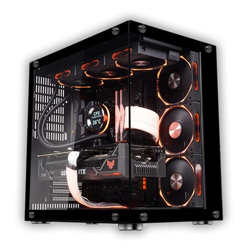 pcケース ミドルタワー ピラーレスpcケース type-c高速インターフェースUSB3.0 合金鋼強化ガラス ATX/M-ATX/ITX/Micro-ATXマザーボード対応 空冷対応 360水冷対応 (ブラック)の外観・全体像 画像