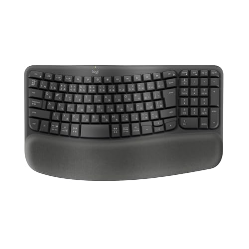 ロジクール WAVE KEYS K820 疲れにくい エルゴノミックキーボード Bluetooth Logi Bolt 日本語配列 ワイヤレスキーボード ワイヤレス 無線 テンキー パームレスト Windows Mac Chrome Android グラファイト 国内正規品の外観・全体像 画像