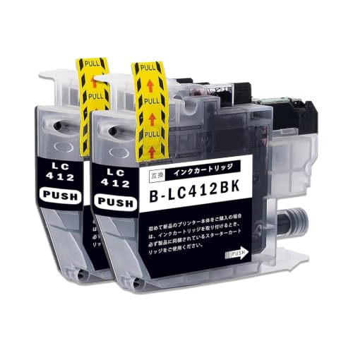 LC412BK 純正品併用 2本 互換インクカートリッジ 大容量 互換品 Brother用LC412 インク 個包装 残量表示 チップ付き MFC-J7300CDW MFC-J7100CDWの外観・全体像 画像