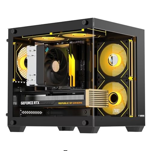 pcケース 小型 M-ATX ミニタワー ピラーレス ゲーミングpcケース 合金鋼強化ガラス M-ATX/ITX/Micro-ATXマザーボード対応 ブラック 1
