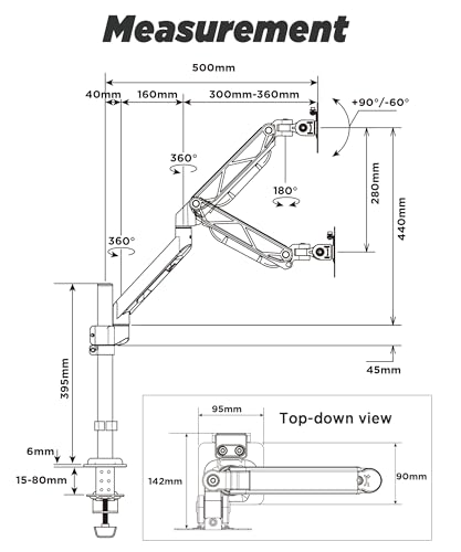 ULTRARM 超高 シングル モニターアーム 40インチウルトラワイド対応、最大高さ850mm、12kg耐荷重 VESAマウント、C型クランプ/グロメット式デスクマウント、昇降調整、ロングリーチ エルゴノミクスアーム、ブラック MA12P-Sの特徴・詳細 画像