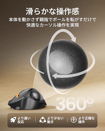 【2026年最新型】ProtoArc EM02 トラックボールマウス 静音 2段階角度調整 Bluetooth 2.4GHz 3台同時接続 無線マウス エルゴノミクス Type-C充電式 5段階DPI切替 親指操作 進む/戻るボタン Windows/Mac/iOS/Android対応 オフィス 在宅勤務 黒の特徴・詳細 画像