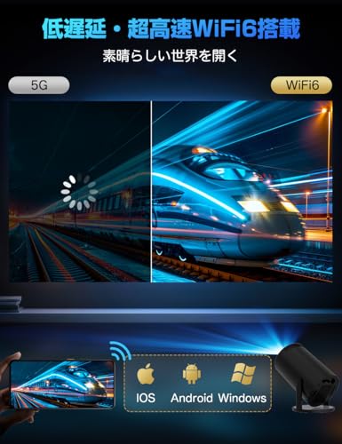 FALIYORS プロジェクター 家庭用 小型【2026進化モデル・4K対応・HDR高ダイナミック画質】30000LM 270°回転 高輝度 1080P 天井投影 Wi-Fi6 大画面 Android TV搭載 Bluetooth5.4 HiFiスピーカー 自動台形補正 ズーム機能 短距離投影 軽量 静音 HDMI/スマホ/PC/DVDなどに対応 プレゼントに最適 ホームシアター（Black）の特徴・詳細 画像