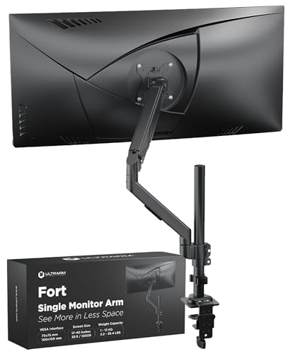 ULTRARM 超高 シングル モニターアーム 40インチウルトラワイド対応、最大高さ850mm、12kg耐荷重 VESAマウント、C型クランプ/グロメット式デスクマウント、昇降調整、ロングリーチ エルゴノミクスアーム、ブラック MA12P-S 1