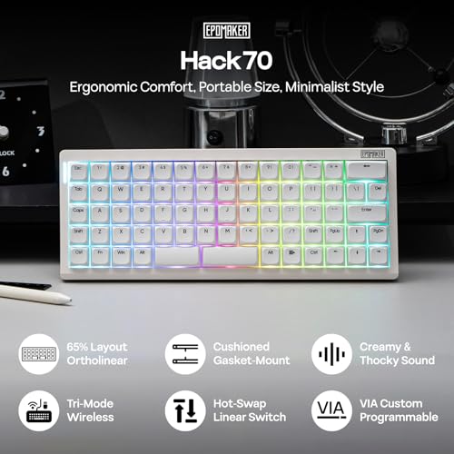 EPOMAKER Hack70 ワイヤレスゲーミングキーボード 65%オーソリニアレイアウト 2.4GHz/BT無線/USB-C有線 VIA対応 テンキーレス メカニカルキーボード ホットスワップ対応 Creamy Jadeスイッチ PBTキーキャップ ガスケットマウント RGBバックライト Windows Mac対応の詳細・まとめ 画像