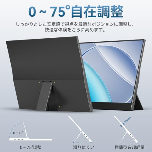 モバイルモニター 15.6インチ モバイルディスプレイ 1920*1080 ポータブルモニター IPS液晶パネル ブルーカット 自立スタンド VESA スピーカ内蔵 USBType-C ミニHDMI Sw-itch/PS3/PS4/PS5/Xbox/PC/スマホ/Macなど対応【保護収納ケース付き】の特徴・詳細 画像