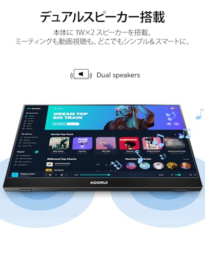 KOORUI モバイルモニター 15.6インチ ポータブルモニター FHD IPSパネル スピーカー内蔵 軽量 持ち運び小型モバイルディスプレイ 在宅勤務/テレワーク/外出作業用サブモニター Type-C/HDMI Switch/PS5/PC/スマホ対応 カバー付きの特徴・詳細 画像