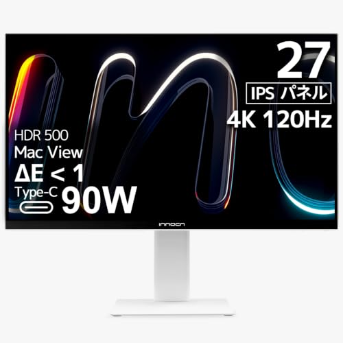 INNOCN CB27U1 27インチ 4K モニター クリエイター向け MacView対応 4K 120Hz 99% Adobe RGB/99% DCI-P3 ΔE<1 色校正 HDR500 2000:1 Type-C 90W HDMI2.1 DP1.4 PIP/PBP 高さ調整 ピボット 非光沢 ホワイトの外観・全体像 画像