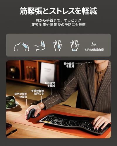 ProtoArc EM11 NL エルゴノミクスマウス 縦型 58° 静音 Bluetooth 2.4GHz 3台同時接続 手首に優しい ワイヤレスマウス 無線 Type-C充電式 高精度 3段階DPI 進む戻るボタン搭載 事務 在宅勤務 Windows Mac Android iPad対応 (ブラック)の特徴・詳細 画像