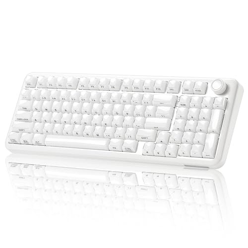 YUNZII X98 QMK/VIA対応 ワイヤレス メカニカルゲーミングキーボード ジェリーキーキャップ 3モード接続 BT5.0/2.4GHz/USB-C ホットスワップ可能 潤滑済みスイッチ ガスケット構造 RGBバックライト ノブ付き Win/Mac対応 技適認証取得 (ミルキーホワイト, スノースイッチ) 1