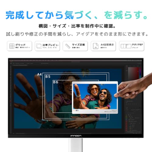 INNOCN CB27U1 27インチ 4K モニター クリエイター向け MacView対応 4K 120Hz 99% Adobe RGB/99% DCI-P3 ΔE<1 色校正 HDR500 2000:1 Type-C 90W HDMI2.1 DP1.4 PIP/PBP 高さ調整 ピボット 非光沢 ホワイトの特徴・詳細 画像