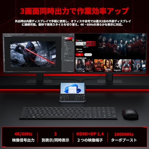 ミニpc ディスプレイ付き【Intel N150搭載】32GB DDR4+1TB SSD キーボード付き NVMe拡張対応 mini pc 4K×2画面出力・HDMI/DP/Type-C・Win11 Pro ミニパソコン 自動調整冷却ファン WIFI6/BT5.2 高速LANポート付き 小型pc USB3.0×2 36WPD充電 超小型 高性能 デスクトップpc 企業用/業務用/在宅用に最適の特徴・詳細 画像