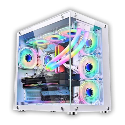 pcケース ミドルタワー atx ピラーレスpcケース type-c高速インターフェースUSB3.0 合金鋼強化ガラス ATX/MATX/ITX/Micro-ATXマザーボード対応 空冷対応 360水冷対応 (ホワイト) 1