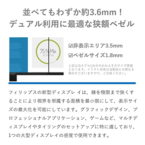 PHILIPS 液晶ディスプレイ PCモニター (23.8インチ/IPS Technology/FHD/5年保証/HDMI/D-Sub/DVI-D/フレームレス/OSD日本語対応/ブルーライトカット/フリッカーフリー) 241E1D/11の特徴・詳細 画像