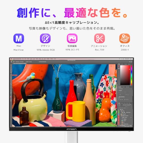 INNOCN CB27U1 27インチ 4K モニター クリエイター向け MacView対応 4K 120Hz 99% Adobe RGB/99% DCI-P3 ΔE<1 色校正 HDR500 2000:1 Type-C 90W HDMI2.1 DP1.4 PIP/PBP 高さ調整 ピボット 非光沢 ホワイトの詳細・まとめ 画像