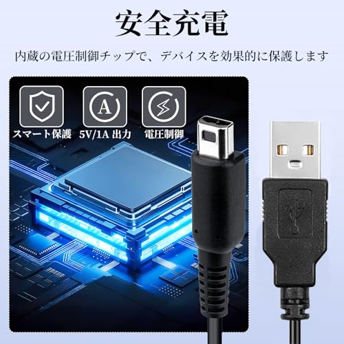 DS Lite 充電器 DSライト 充電ケーブル USB電源コード 1.2m DSL NDSL DSLite 急速充電 高耐久 断線に強い 軽量 コンパクト 持ち運び便利 USBケーブル 充電器の特徴・詳細 画像
