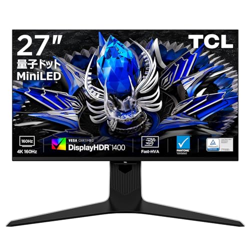 TCL 量子ドットMini LED モニター 27インチ 27R83U 4K 160Hz HVAパネル 1ms 非光沢 HDR 1400 Pantone認証 HDMI2.1 DP 簡単接続 同時作業 縦横回転 高さ調節 Type C 90W スピーカー内蔵 FreeSync VESA対応 ブルーライト軽減 ゲーミングモニターの外観・全体像 画像