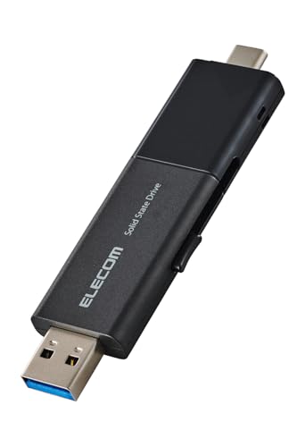 エレコム 外付けSSD 500GB USB3.2 (Gen1)対応 スライド式 Type-C/Type-A コネクタ iPhone/iPad 対応 ブラック ESD-EAWB0500GBKの外観・全体像 画像