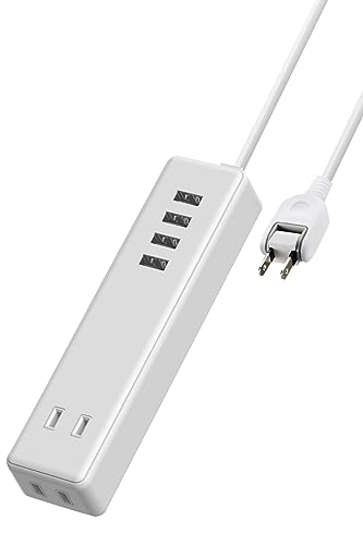エレコム 電源タップ USBタップ 3.4A (USBポート×4 コンセント×2) 1.5m ホワイト ECT-0415WH 1