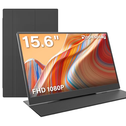 Dopesplay モバイルモニター 15.6インチ ポータブルモニター レザーケース一体型 スタンド付き ノートパソコン用サブモニター FHD 1080P IPS 非光沢 USB-C/Mini HDMI対応 軽量 薄型 デュアルディスプレイ 外付けモニター テレワーク 出張 ゲーム Switch/PC/スマホ対応 1
