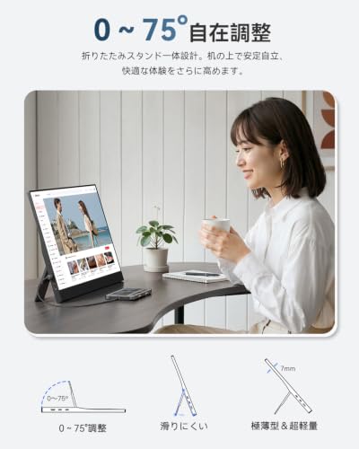 EVICIV モバイルモニター 15.6インチ FHD 1920×1080 モバイルディスプレイ 自立型 ポータブルモニター 軽量 薄型 持ち運び IPS液晶 非光沢 ブルーライトカット USB Type-C/Mini HDMI 在宅勤務・外出作業 Switch2・PS5・PC・Mac対応 EVC-1506Sの特徴・詳細 画像