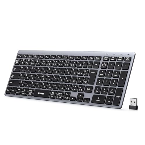 UGREEN ワイヤレスキーボード 【Bluetooth＆2.4G】 無線 フルキーボード テンキー付 USB-C充電式 薄型 JIS 日本語配列 最大3台マルチペアリング対応 IOS/Android/Windows/Mac OS対応 1