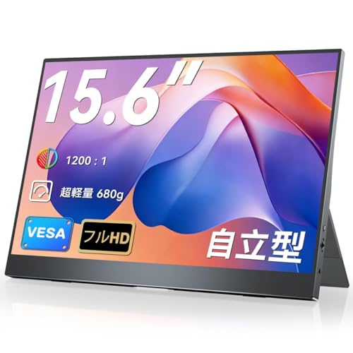 EVICIV モバイルモニター 15.6インチ FHD 1920×1080 モバイルディスプレイ 自立型 ポータブルモニター 軽量 薄型 持ち運び IPS液晶 非光沢 ブルーライトカット USB Type-C/Mini HDMI 在宅勤務・外出作業 Switch2・PS5・PC・Mac対応 EVC-1506Sの外観・全体像 画像