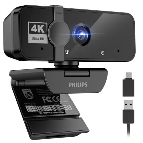【国内正規品】PHILIPS ウェブカメラ 4K UHD webカメラ 800万画素 1080P@30FPS対応 自動光補正 95°視野角 内蔵マイク プライバシーカバー パソコン用カメラ ビデオ会議/オンライン授業/ライブ配信用SPL6418 1