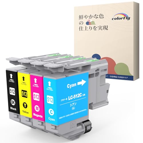 colorfly LC512XL ブラザー用 互換インク LC512 LC512XL-4PK 4色セット インクカートリッジ Brother 対応機種: MFC-J7110CDW / MFC-J7210CDW / MFC-J7310CDW / DCP-J7205CDW 大容量 1