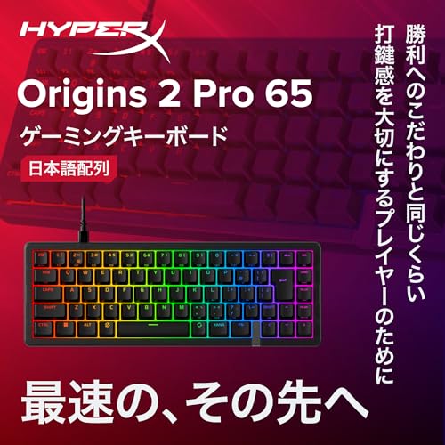 HyperX Origins 2 Pro 65 ゲーミングキーボード ラピットトリガー 日本語配列 有線 USB-A 8000Hzポーリングレート 65%レイアウト ホットスワップ対応 RGBライティング 角度調整 【日本正規代理店品】 PC/PS5/PS4/Xbox対応 ブラック BN7S3AA#ABJの詳細・まとめ 画像