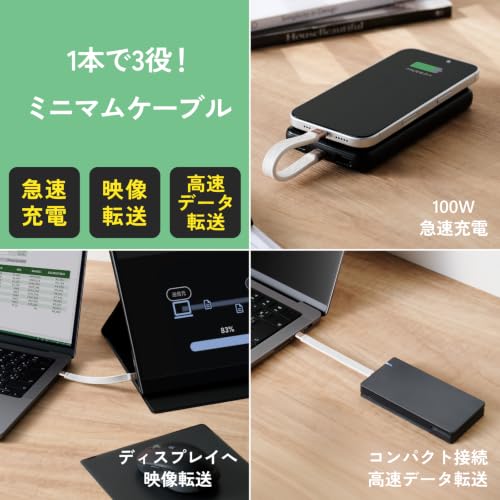 エレコム USB Type-C to USB Type-Cケーブル USB40Gbps フラット 最大100W 0.13m ホワイト MPA-CCEC4GF01WHの特徴・詳細 画像