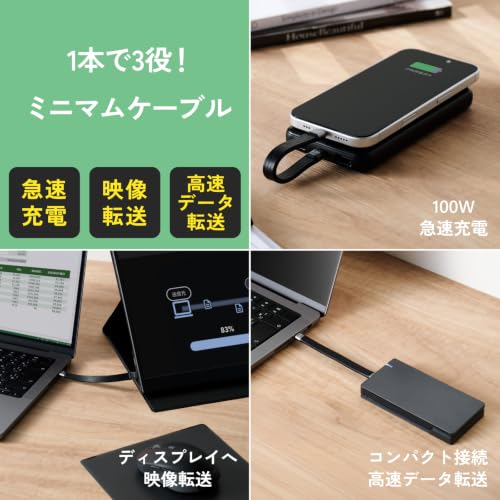 エレコム USB Type-C to USB Type-Cケーブル USB40Gbps フラット 最大100W 0.13m ブラック MPA-CCEC4GF01BKの特徴・詳細 画像