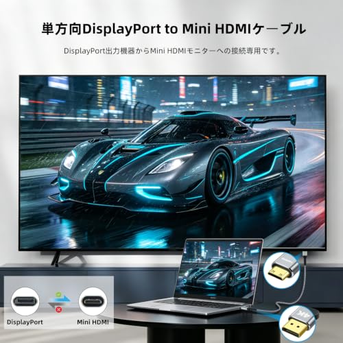 DisplayPort to Mini HDMIケーブル 1M、4K@60Hz UHD、デスクトップ、ノートPC、ポータブルモニター、A-M-D、NVIDA、ARZ0PA、プロジェクター、ミニPC対応 DP to Mini HDMI単方向ケーブルの特徴・詳細 画像