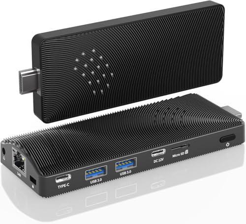ファンレスミニPCスティック、Win 11 Pro Celeron J4105 8GB RAM 128GB eMMC マイクロデスクトップコンピューター、フル機能タイプC、RJ45ギガビットイーサネット 4K 60Hz、WiFi BT 5、HDMI 2.0 ビジネス、オフィス、IoT、自宅用の外観・全体像 画像