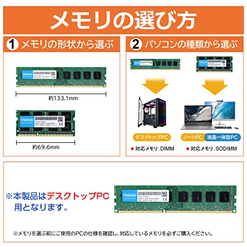 デスクトップPC用メモリ 8GB PC4-21300(DDR4-2666) 288pin DIMM Hanye 1.2V CL19 288pin UD4-08GB-2666-1R8 国内正規品の詳細・まとめ 画像