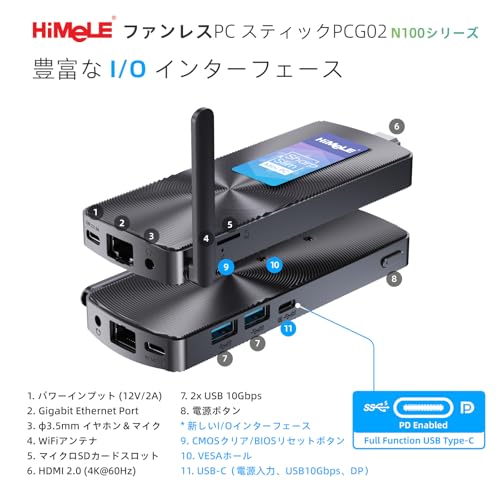 HiMeLE PCG02 ファンレスPCスティック, N100 8GB 256GB, デュアルHDMI, ギガビットLANの詳細・まとめ 画像