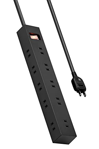 エレコム 電源タップ 10個口 差し込み口2面 5m マグネット ほこりシャッター付 スイングプラグ 雷ガード 一括スイッチ コンパクト ブラック ECT-1550BKの外観・全体像 画像