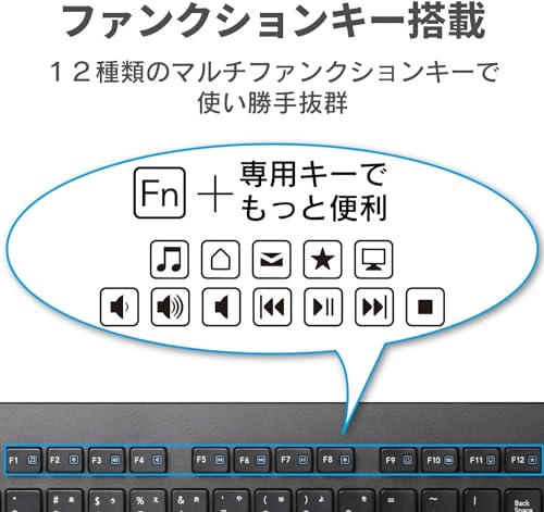 エレコム ワイヤレスキーボード マウスセット メンブレン 薄型 フルキーボード ブラック TK-FDM110MBKの特徴・詳細 画像