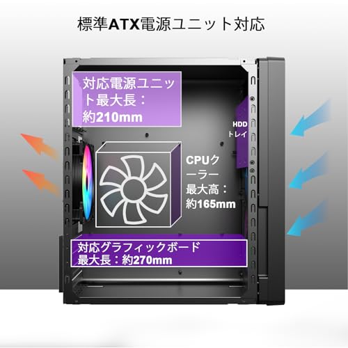 MAQUY Micro ATX PCケース ミニタワー SPCC 0.8mm鋼板 ファン非付属 小型デスクトップ MATX/ITX対応 ホームオフィス用 冷却拡張可 HDD/SSDマウント- S1の特徴・詳細 画像