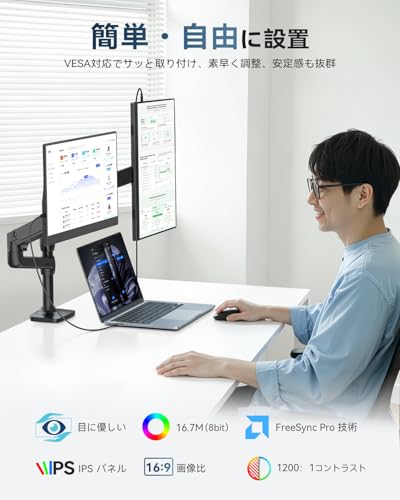 EVICIV モバイルモニター 15.6インチ FHD 1920×1080 モバイルディスプレイ 自立型 ポータブルモニター 軽量 薄型 持ち運び IPS液晶 非光沢 ブルーライトカット USB Type-C/Mini HDMI 在宅勤務・外出作業 Switch2・PS5・PC・Mac対応 EVC-1506Sの詳細・まとめ 画像