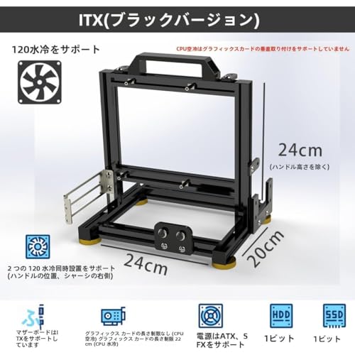 [Vromixa] ITX ミニPCケース オープンフレーム 透明 強化ガラスパネル 水冷対応 コンパクトPCケース 高通気性 簡単組立 モジュラー構造 静音設計 電源対応 DIYゲーミング 省スペース デスクトップ向け (ITXケース（ブラックバージョン）標準)の詳細・まとめ 画像